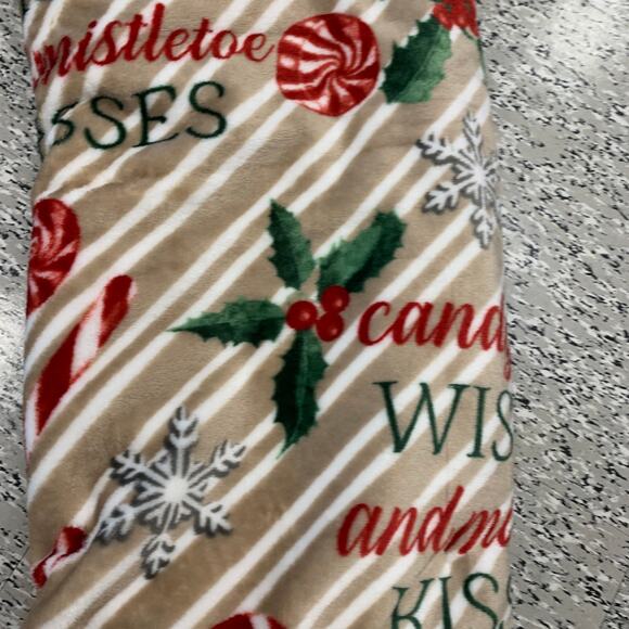 Christmas Candy Wish Mistletoe Kisses Candycane Snowflake Striped Throw Blanket - Picture 9 of 11